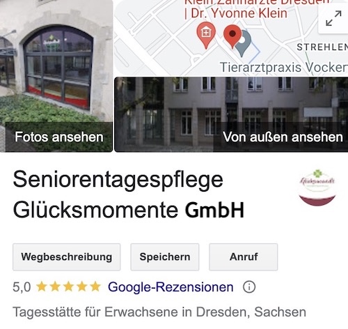 Bewertung Seniorenpflege Glücksmomente Dresden